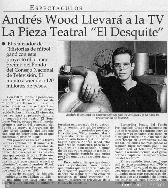 Andrés Wood llevará a la TV la pieza teatral "El desquite"