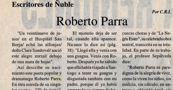 Roberto Parra : escritores de Ñuble