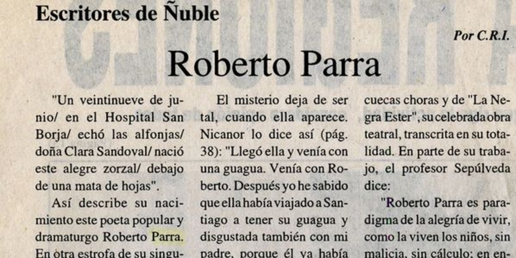 Roberto Parra : escritores de Ñuble