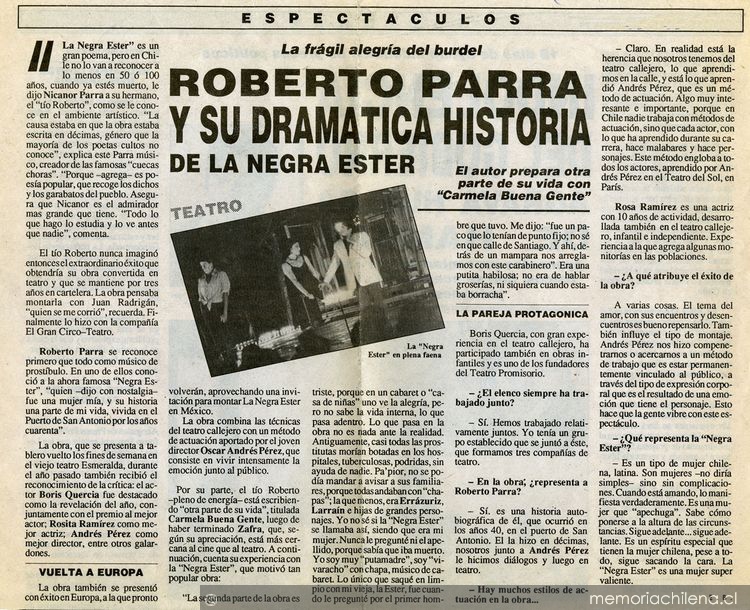 Roberto Parra y su dramática historia de la negra Ester