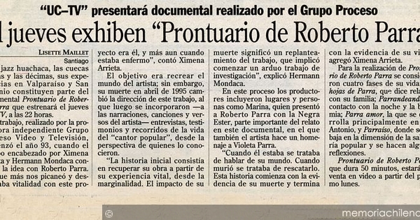El jueves exhiben "Prontuario de Roberto Parra"