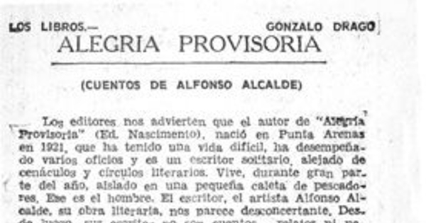 Alegría provisoria: cuentos de Alfonso Alcalde