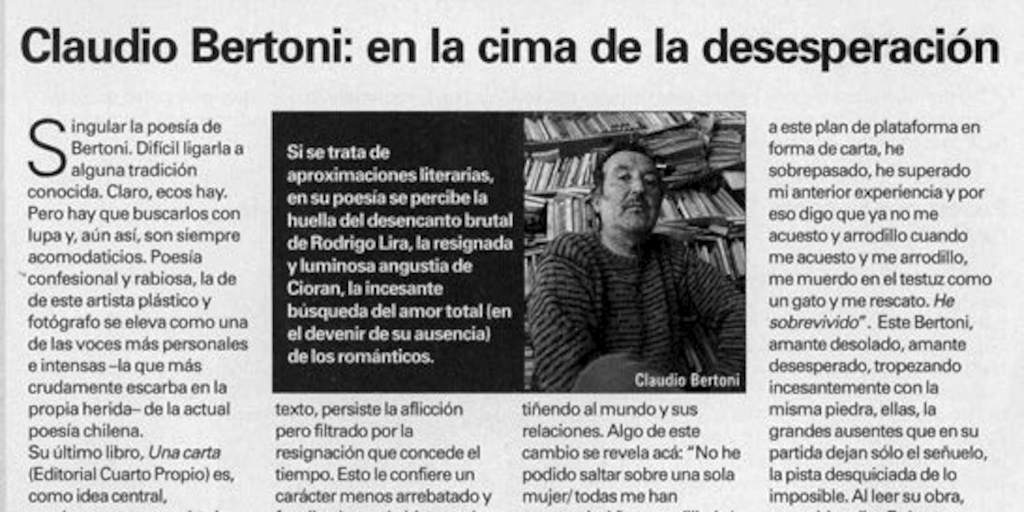 Claudio Bertoni, en la cima de la desesperación