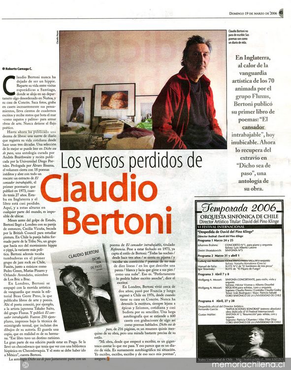 Los versos perdidos de Claudio Bertoni