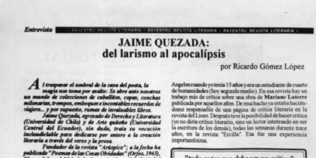 Jaime Quezada, del larismo al apocalipsis