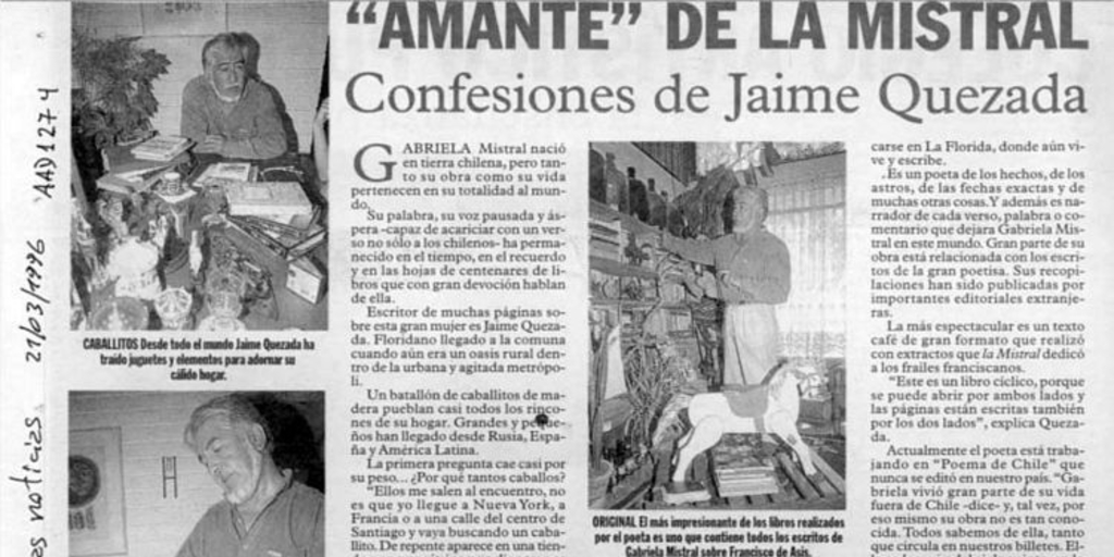 Amante de la Mistral, confesiones de Jaime Quezada