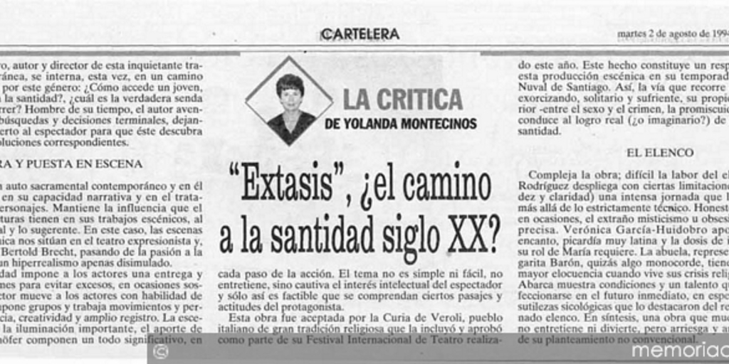 "Extasis", el camino a la santidad siglo XX?
