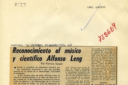 Reconocimiento al músico y científico Alfonso Leng