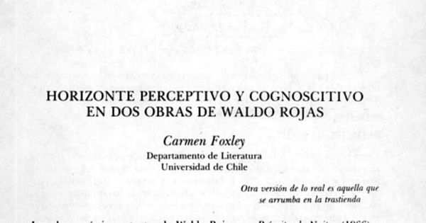 Horizonte perceptivo y cognoscitivo en dos obras de Waldo Rojas