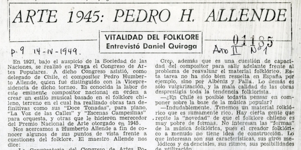 Arte 1945: Pedro H. Allende: vitalidad del folklore