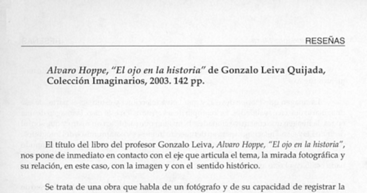 Álvaro Hoppe, "El ojo en la historia" de Gonzalo Leiva Quijada