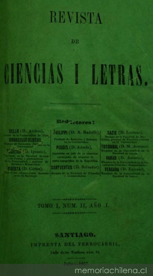 Revista de ciencias i letras: tomo 1, n° 2, año 1, julio de 1857