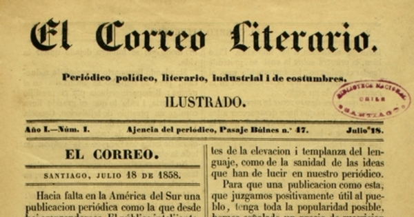 El Correo Literario: año 1, n° 1, 18 de julio de 1858