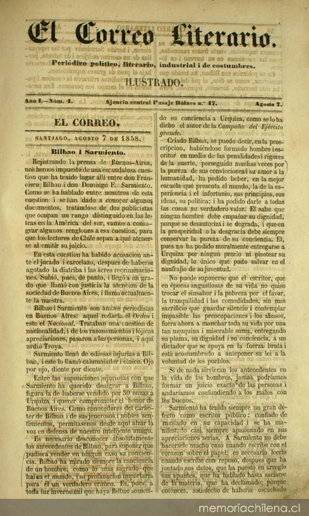 El correo literario: año 1, nº 4, 7 de agosto de 1858