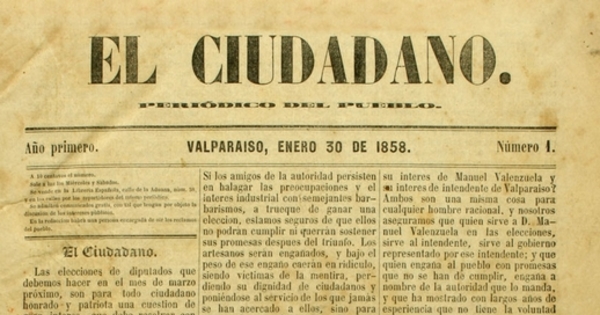 El Ciudadano : Valparaíso : año 1, n° 1, 30 de enero de 1858