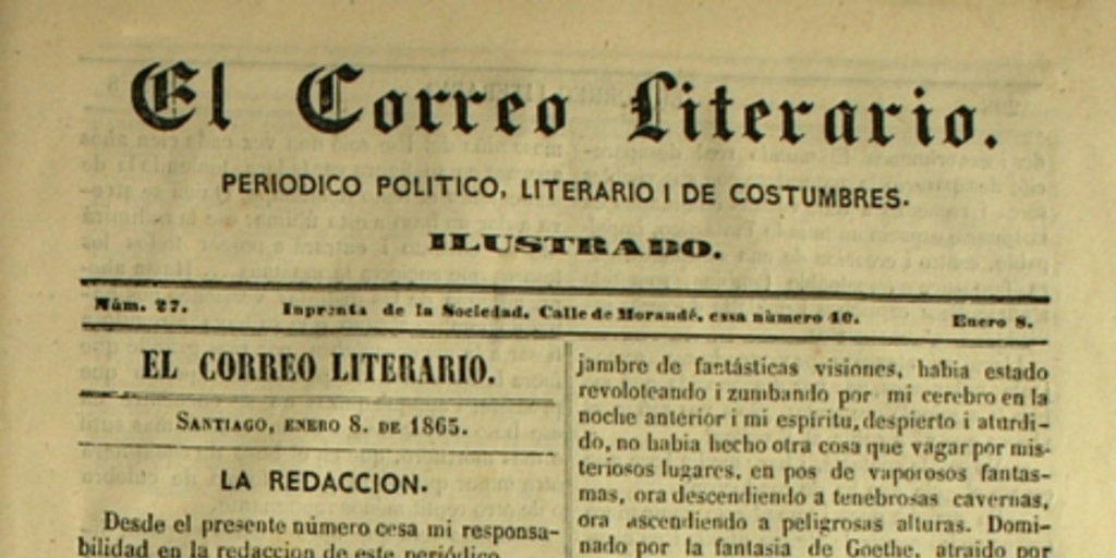 El Correo Literario: año 1, nº27, 8 de enero de 1865