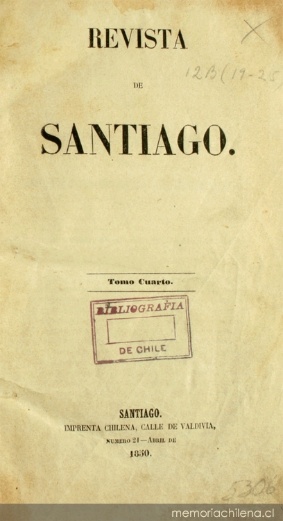 Revista de Santiago: segunda época, tomo cuarto, n° 21 de abril de 1850