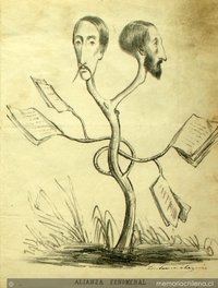 Caricatura de los hermanos Amunátegui, 1858