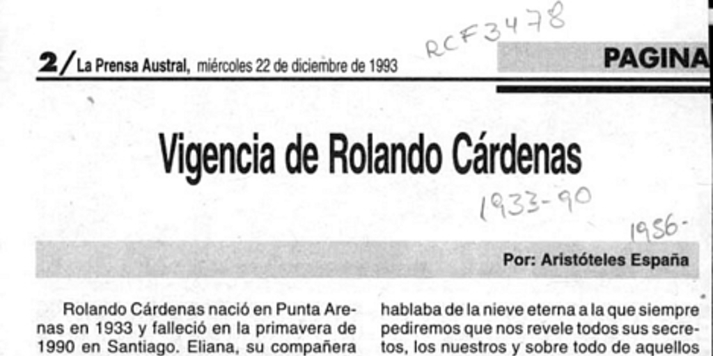 Vigencia de Rolando Cárdenas