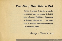 Oreste Plath y Pepita Turina de Plath tienen el agrado de invitar a usted..., 1953