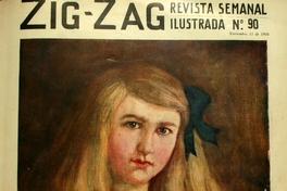 Cuadro de niña rubia con rosetón azul, portada de revista Zig-Zag