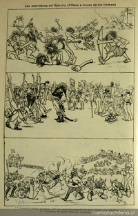 Caricatura "Las maniobras del Ejército chileno a través de los tiempos", 1905