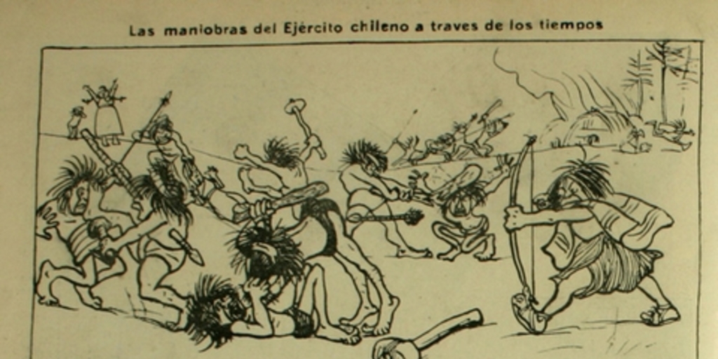 Caricatura "Las maniobras del Ejército chileno a través de los tiempos", 1905