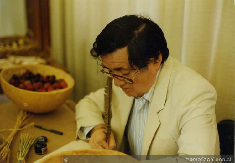Fidel Sepúlveda durante el taller literario de la Fundación Conchalí, ca. 1990