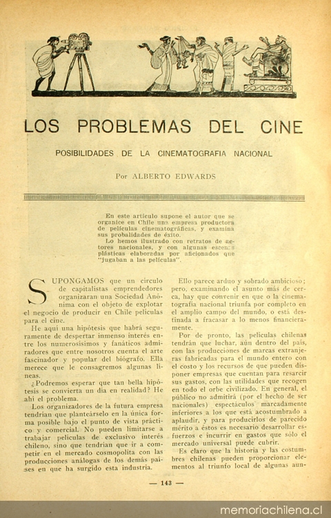 Los problemas del cine: posibilidades de la cinematografía nacional