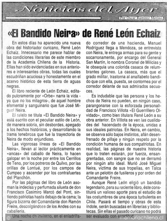 "El bandido Neira" de René León Echaíz