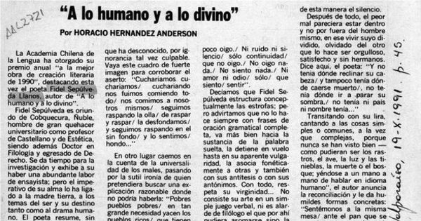 "A lo humano y a lo divino"