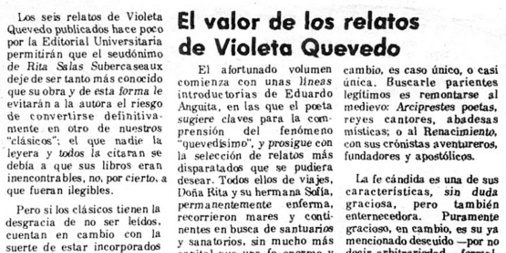 El valor de los relatos de Violeta Quevedo