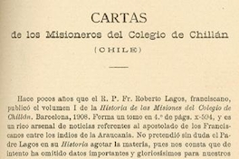 Cartas de los misioneros del Colegio de Chillán (Chile)