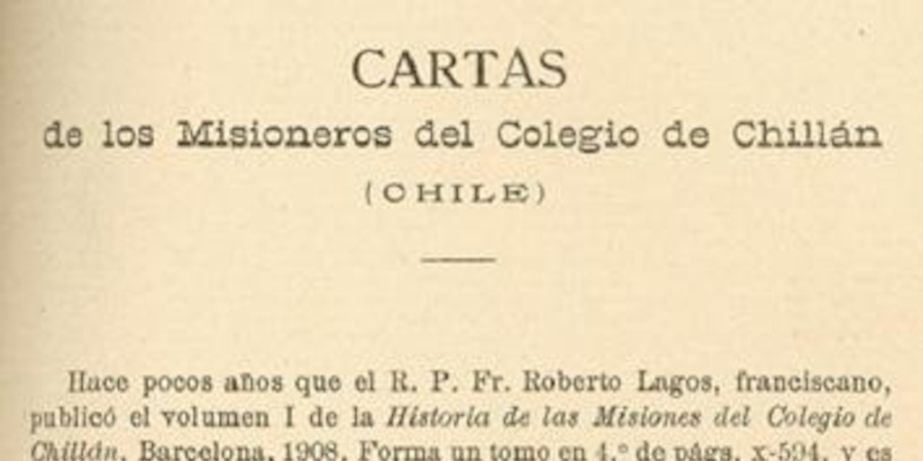 Cartas de los misioneros del Colegio de Chillán (Chile)