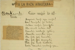 "A la raza araucana" de Samuel Lillo, traducida al mapuche por Manuel Manquilef, Temuco, 1913