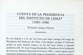Cuenta de la presidencia del Instituto de Chile