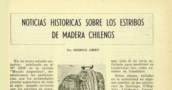 Noticias históricas sobre los estribos de madera chilenos