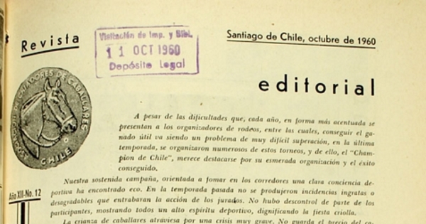 Editorial de la Revista de la Asociación de Criadores de Caballares, 1960