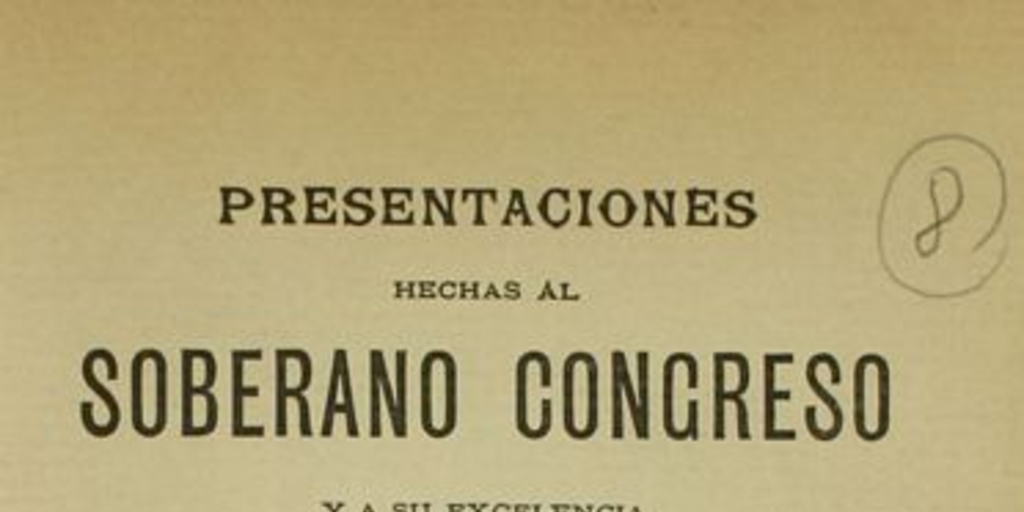 Presentaciones hechas al soberano Congreso y a su Excelencia el Presidente de la República por los agricultores de los Departamentos de la Unión y Osorno: tocantes a la reforma de la Ley de Alcoholes