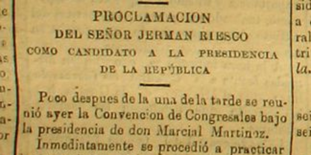 Proclamación del señor Jermán Riesco como candidato a la presidencia de la República