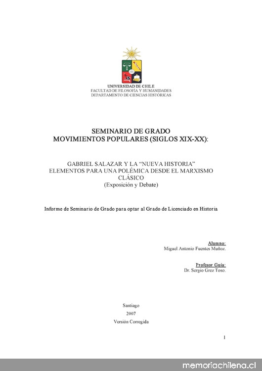 Gabriel Salazar y la "nueva historia": elementos para una polémica desde el marxismo clásico:(exposición y debate)