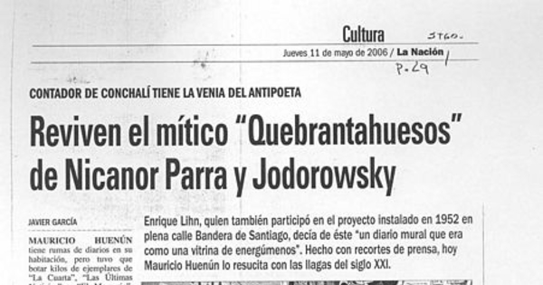 Reviven el mítico "Quebrantahuesos" de Nicanor Parra y Jodorowsky