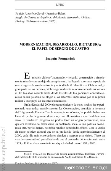 Modernización, desarrollo, dictadura: el papel de Sergio de Castro
