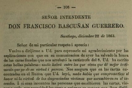 Sr. Intendente don Francisco Bascuñán Guerrero. 22 de diciembre, 1863