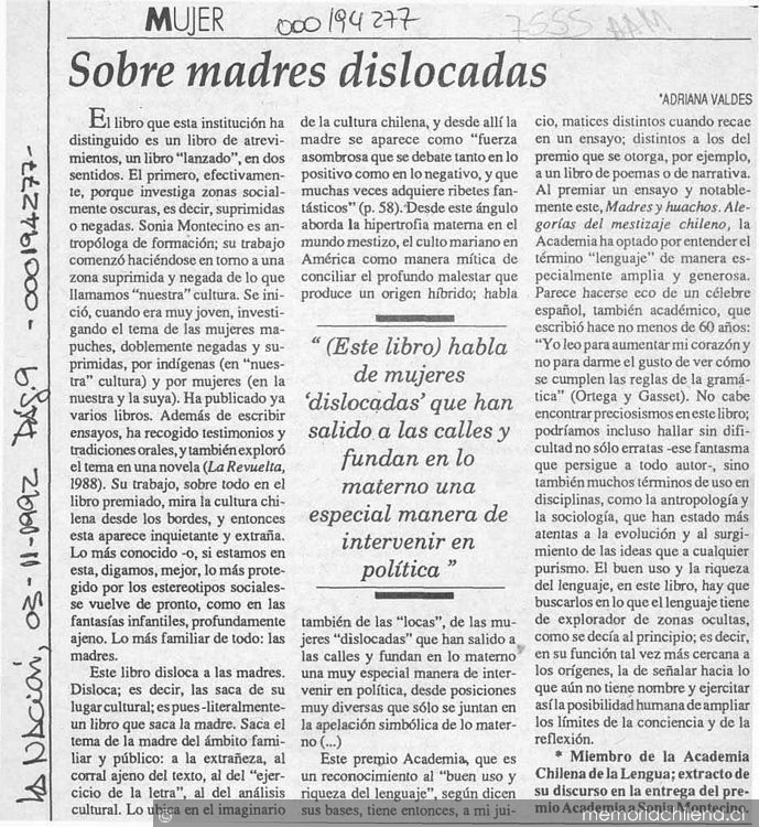 Sobre madres dislocadas