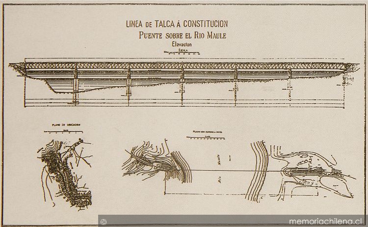 Línea de Talca a Constitución: puente sobre el Río Maule: elevación