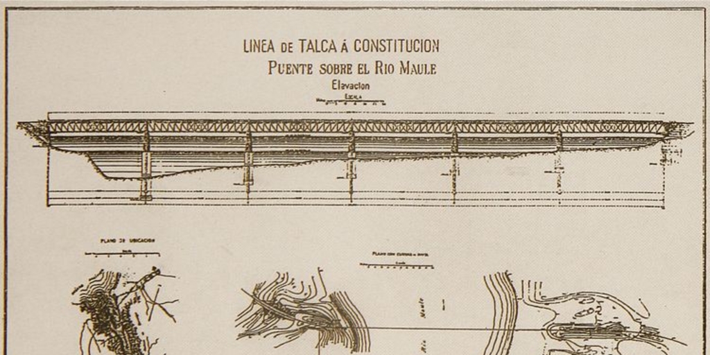 Línea de Talca a Constitución: puente sobre el Río Maule: elevación