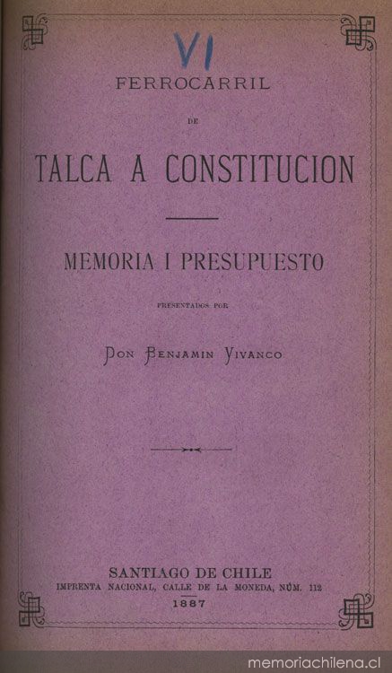 Ferrocarril de Talca a Constitución : memoria i presupuesto