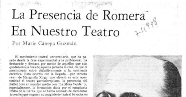 La presencia de Romera en nuestro teatro