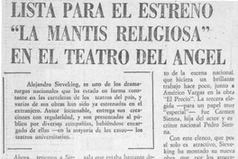 Lista para el estreno La mantis religiosa en el Teatro del Ángel